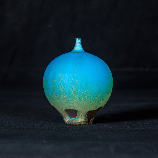 Rose Cabat 1970's Feelie Bulbous-Fig Shape M-Series Glaze Turquoise Blue/Olive