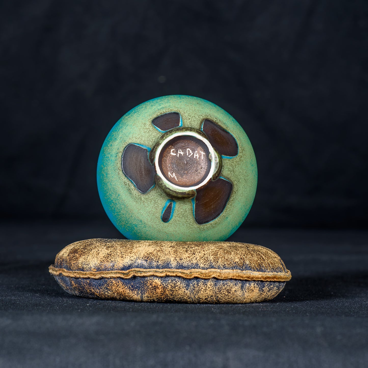 Rose Cabat 1970's Feelie Bulbous-Fig Shape M-Series Glaze Turquoise Blue/Olive