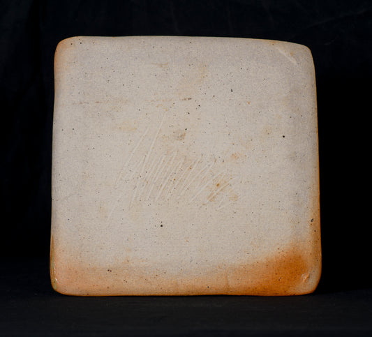 DAVID SHANER 1989-1991 SQUARE PLATTER with GRASS BLADES in BLUE REDUCTION GLAZE