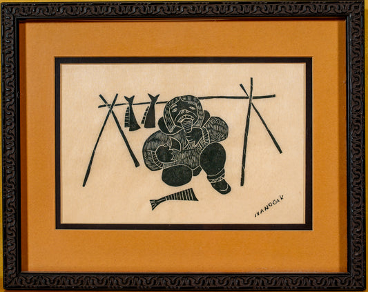 Agnes Nanogak Goose 1970's Intuit Original Stone-cut Block Print "Raven & Eggs"