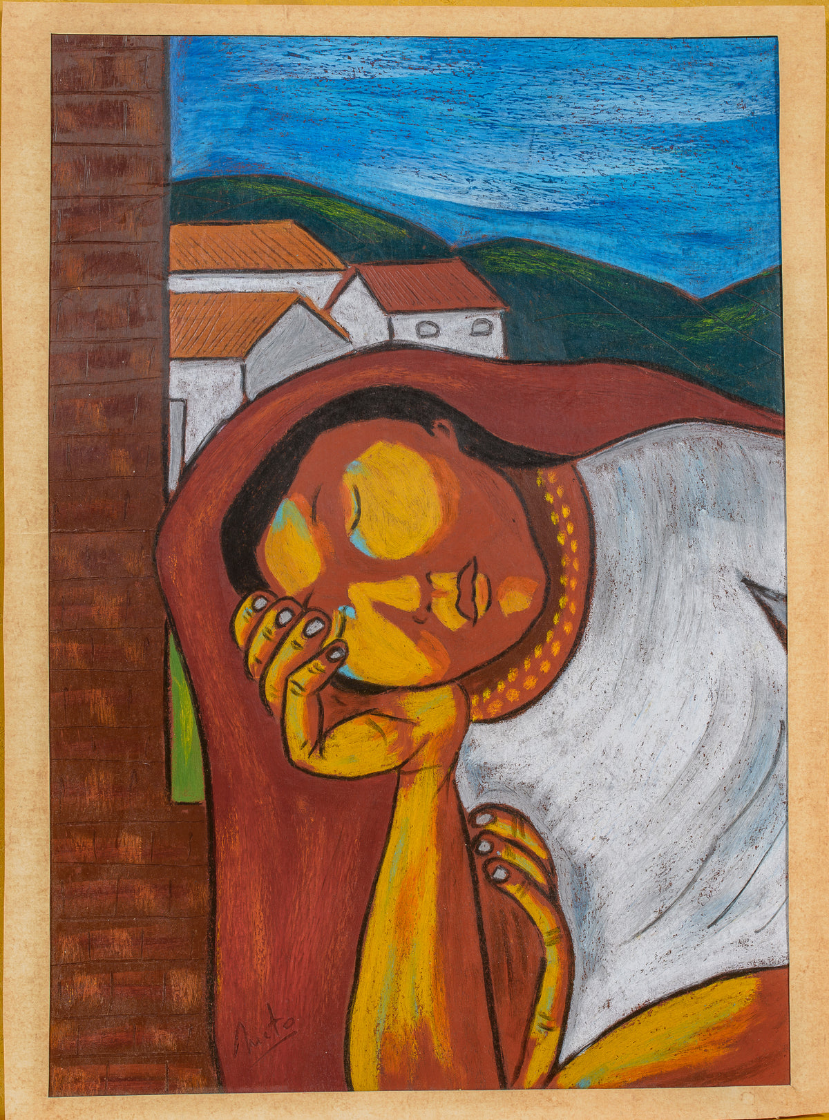 Arturo Nieto 1960's Pastel Ecuadorian "Resting Woman", Unframed