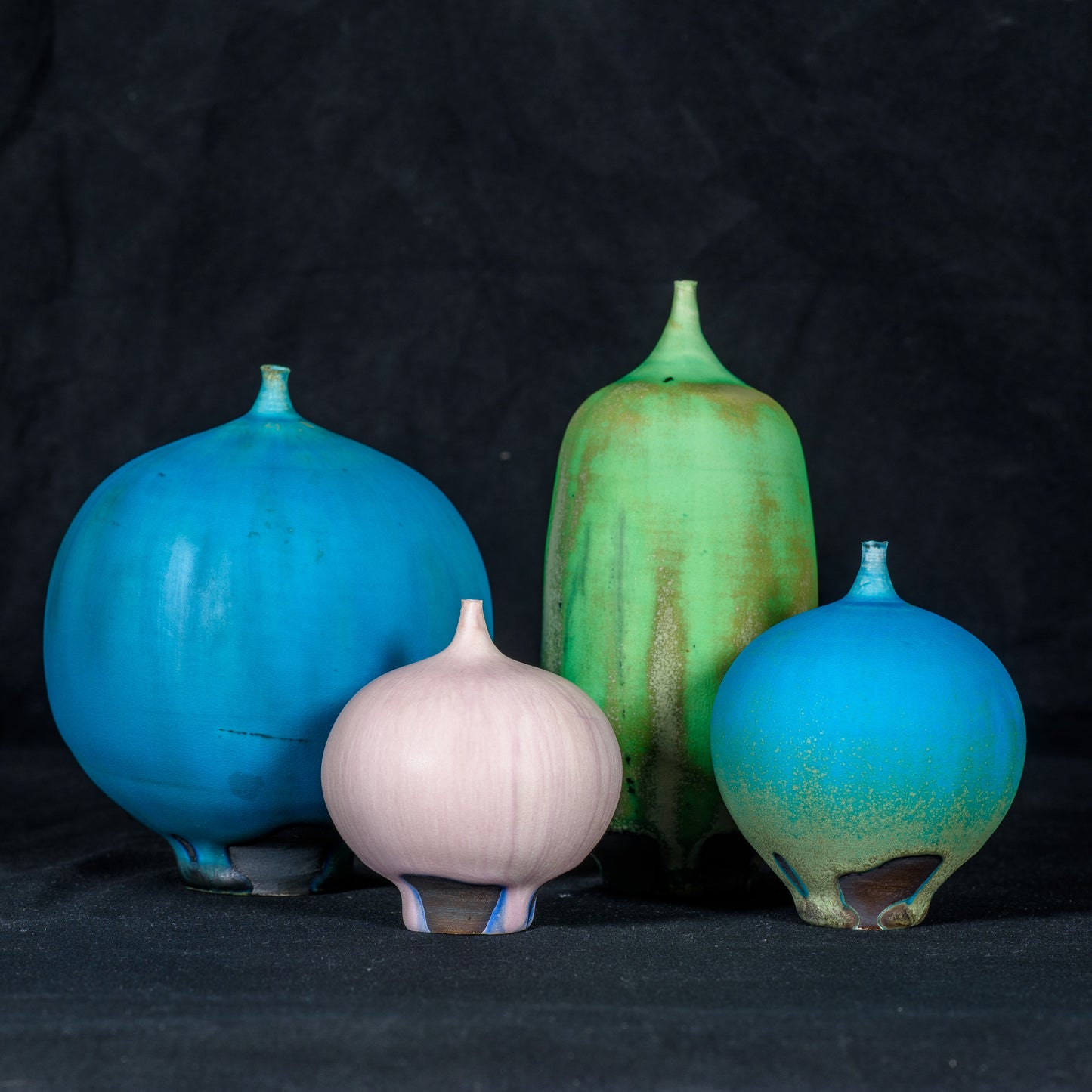 Rose Cabat 1985 Feelie Large Balloon Shape Turquoise Blue Rare Satin Sheen Glaze