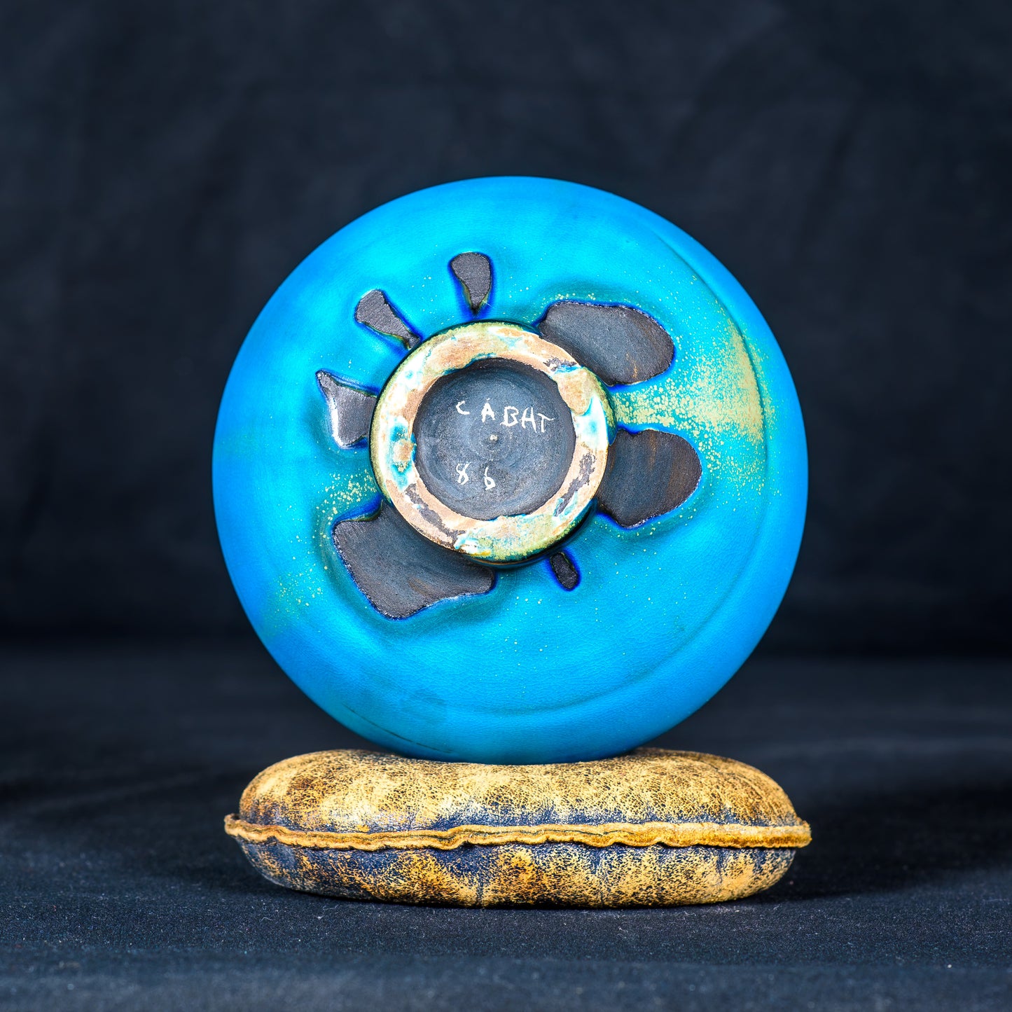 Rose Cabat 1985 Feelie Large Balloon Shape Turquoise Blue Rare Satin Sheen Glaze