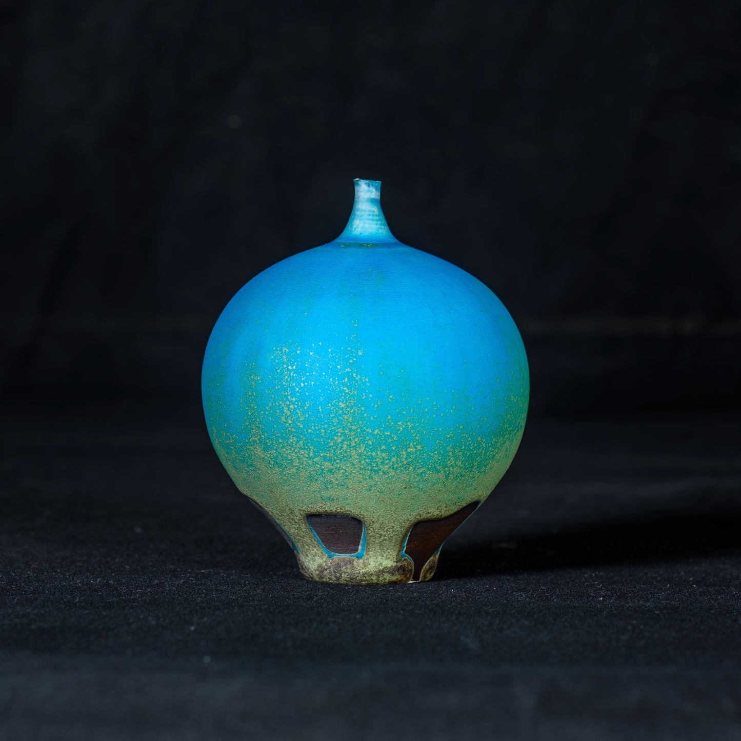 Rose Cabat 1970's Feelie Bulbous-Fig Shape M-Series Glaze Turquoise Blue/Olive