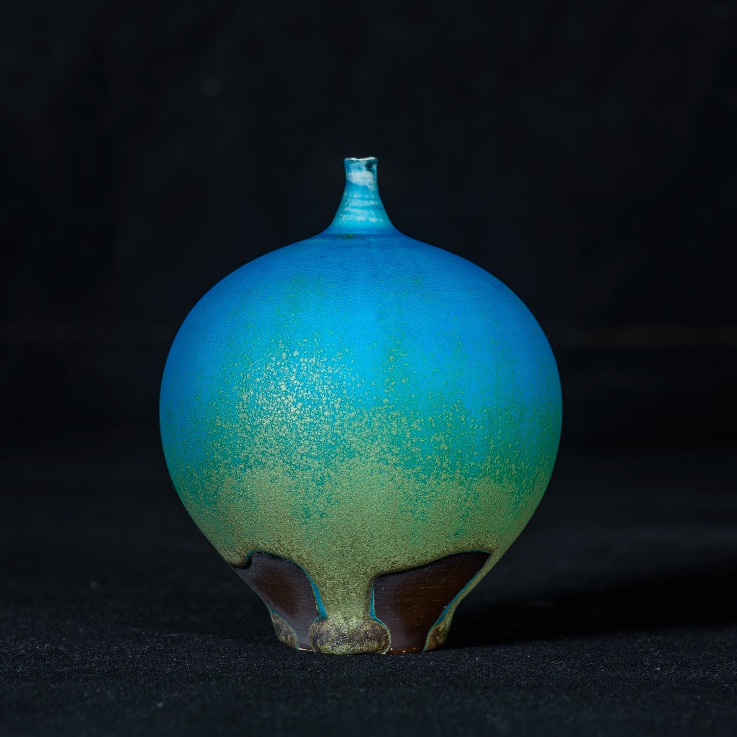 Rose Cabat 1970's Feelie Bulbous-Fig Shape M-Series Glaze Turquoise Blue/Olive