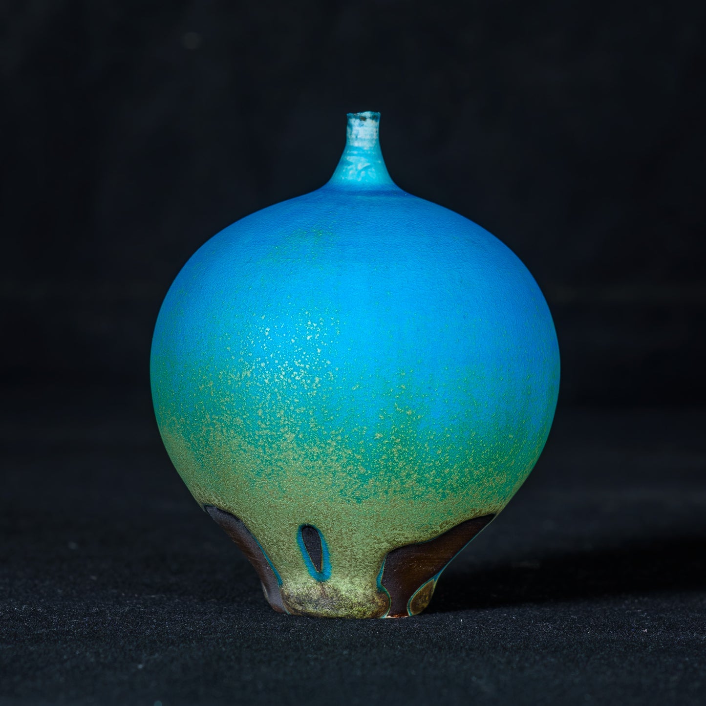 Rose Cabat 1970's Feelie Bulbous-Fig Shape M-Series Glaze Turquoise Blue/Olive