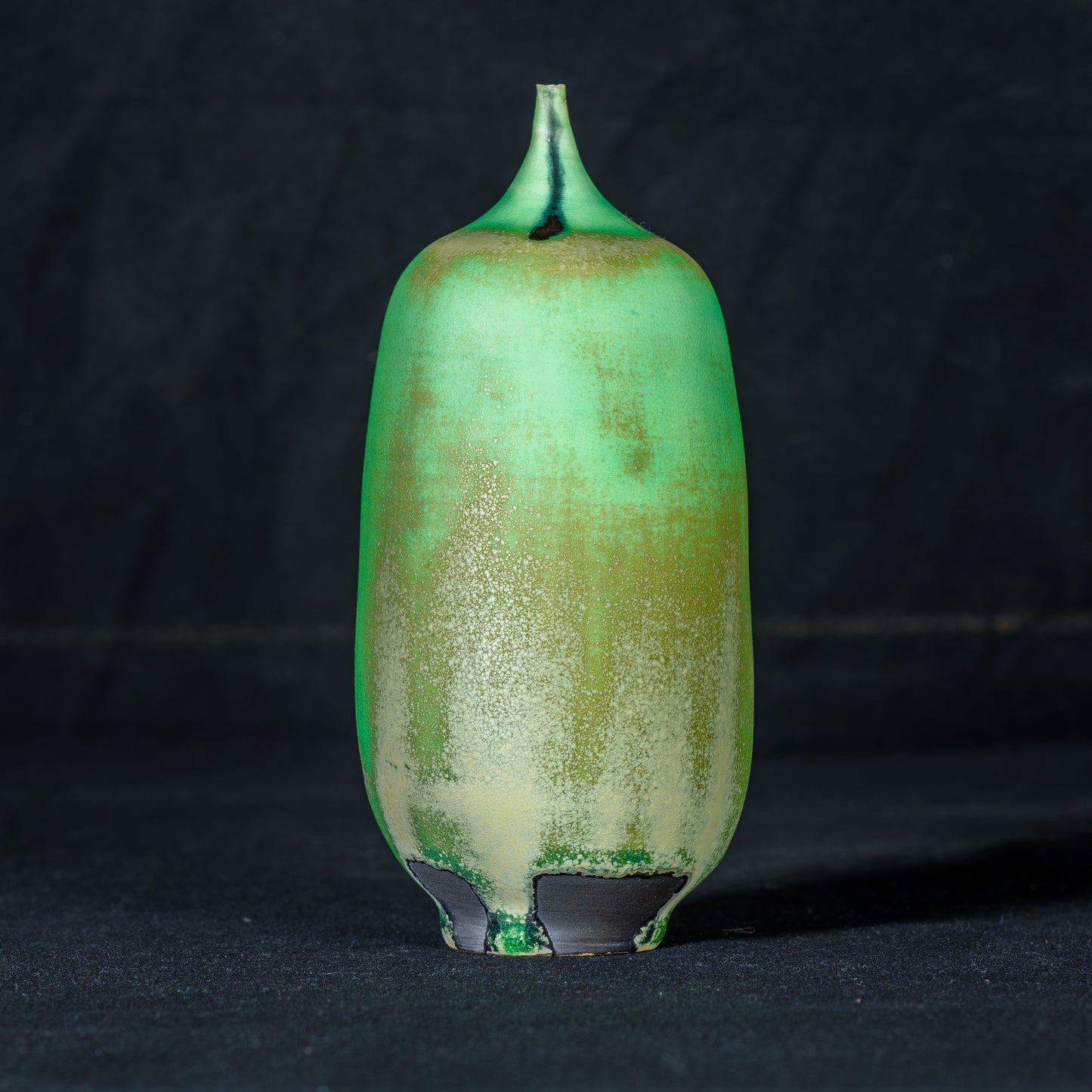 Rose Cabat 1962 Feelie Cucumber Shape Apple Green/Muted Olive "Onion-Skin" Glaze