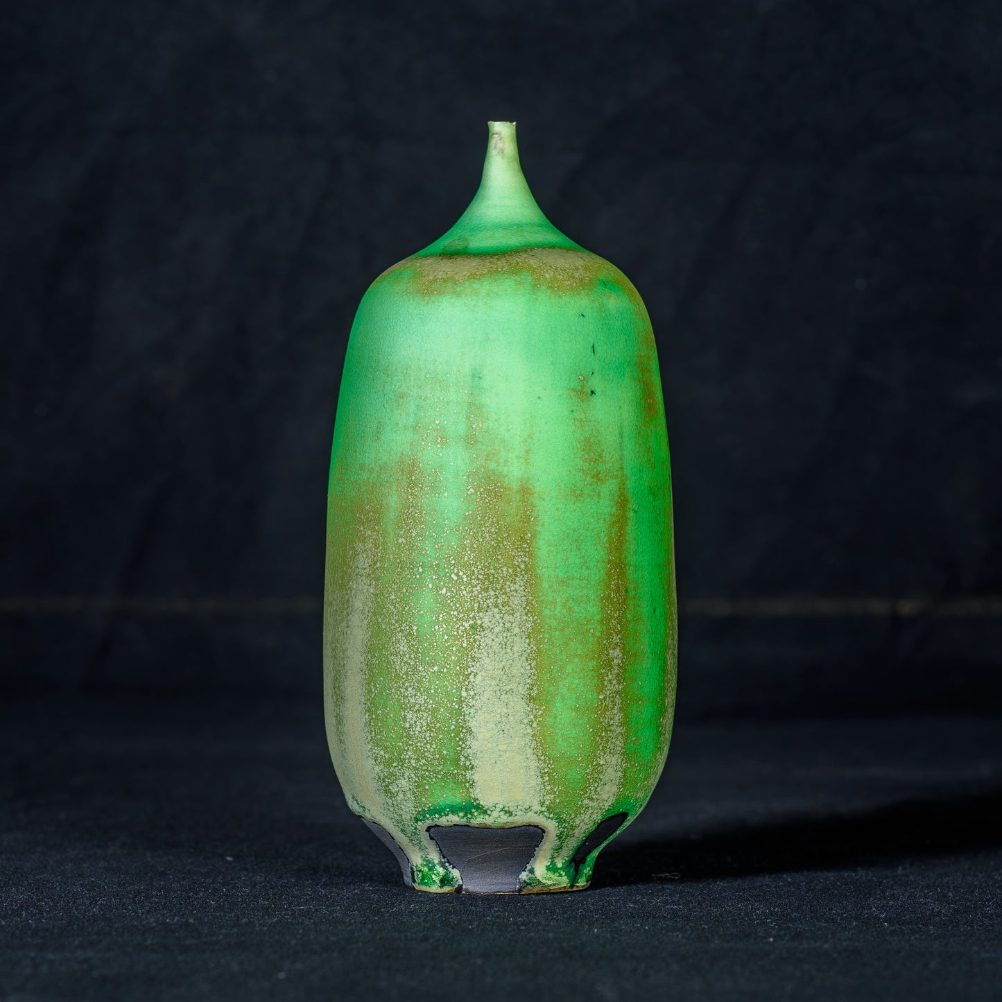 Rose Cabat 1962 Feelie Cucumber Shape Apple Green/Muted Olive "Onion-Skin" Glaze