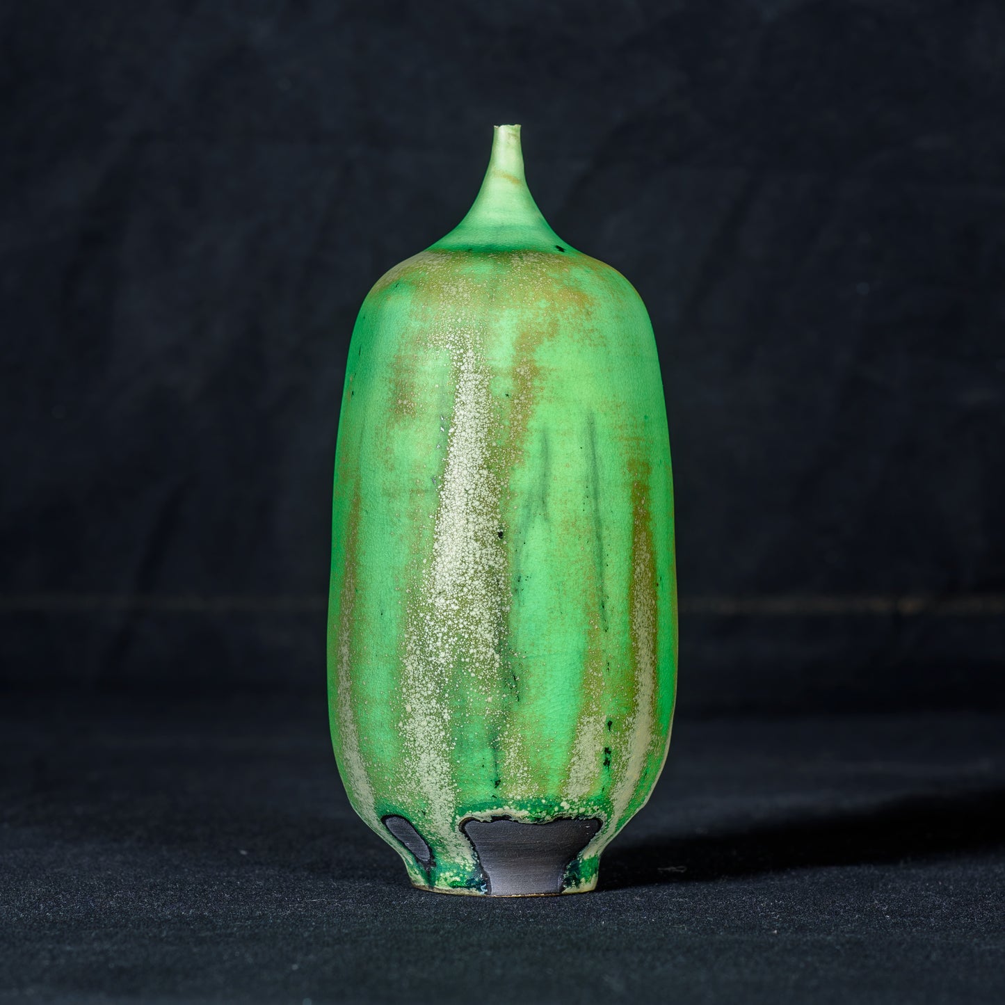 Rose Cabat 1962 Feelie Cucumber Shape Apple Green/Muted Olive "Onion-Skin" Glaze