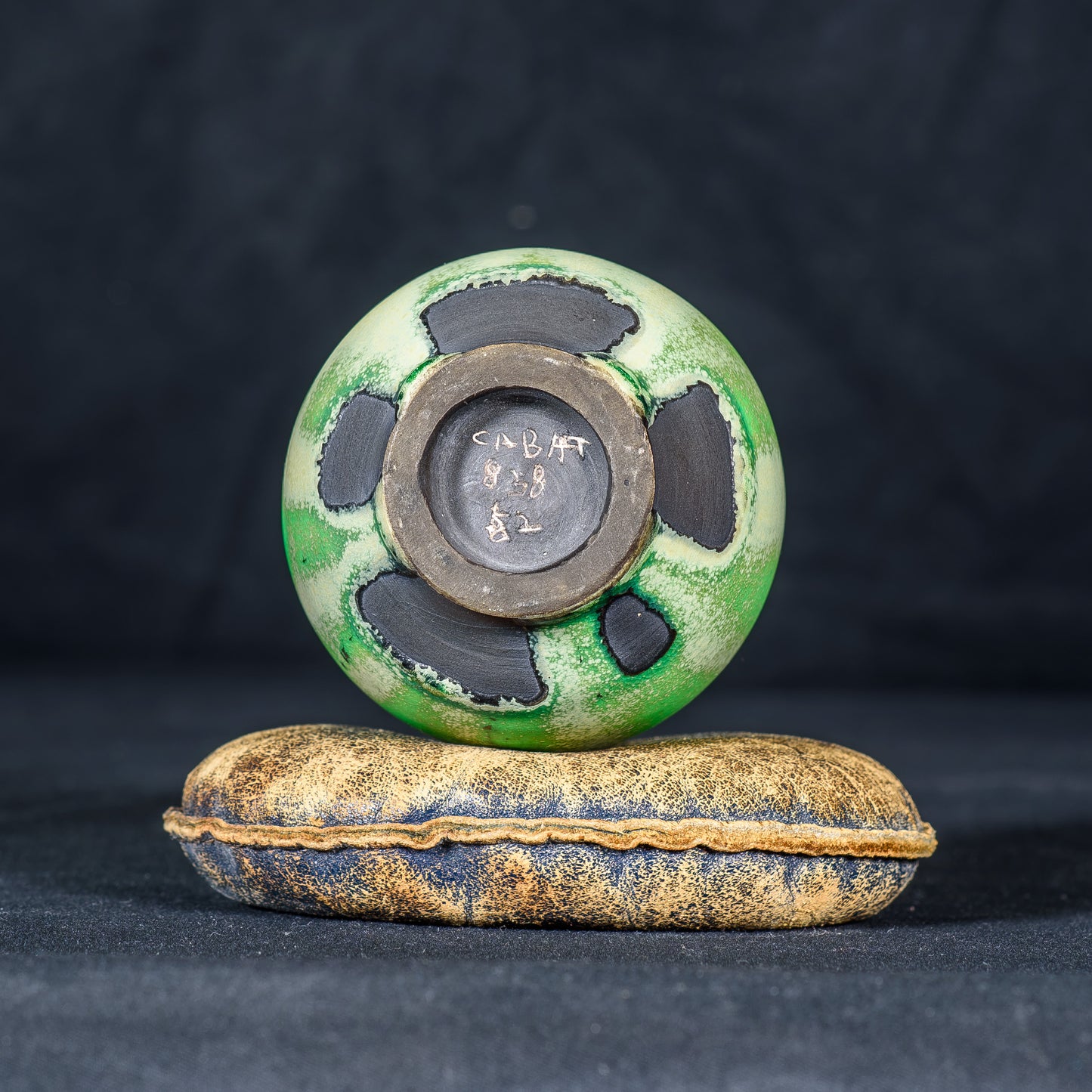 Rose Cabat 1962 Feelie Cucumber Shape Apple Green/Muted Olive "Onion-Skin" Glaze