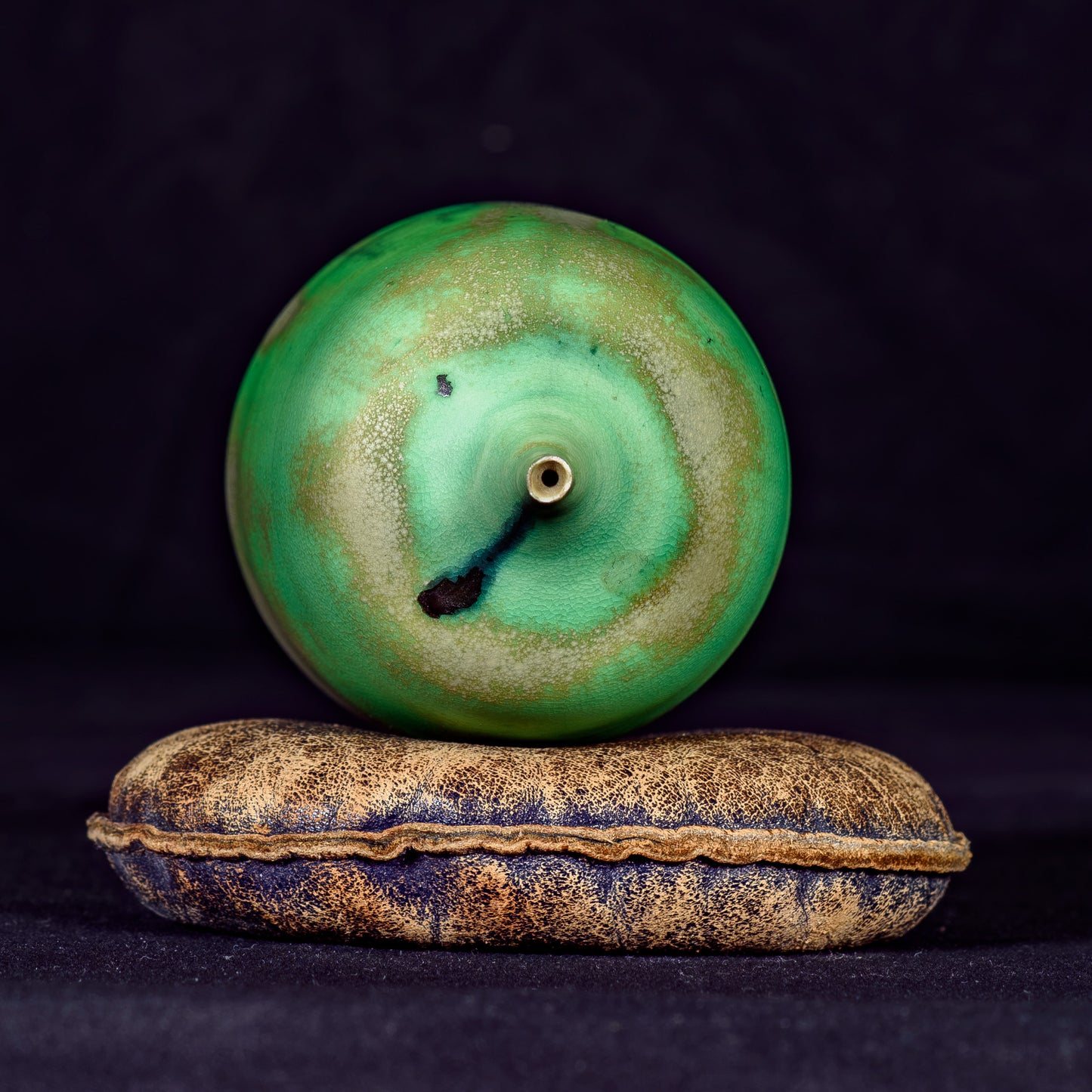 Rose Cabat 1962 Feelie Cucumber Shape Apple Green/Muted Olive "Onion-Skin" Glaze