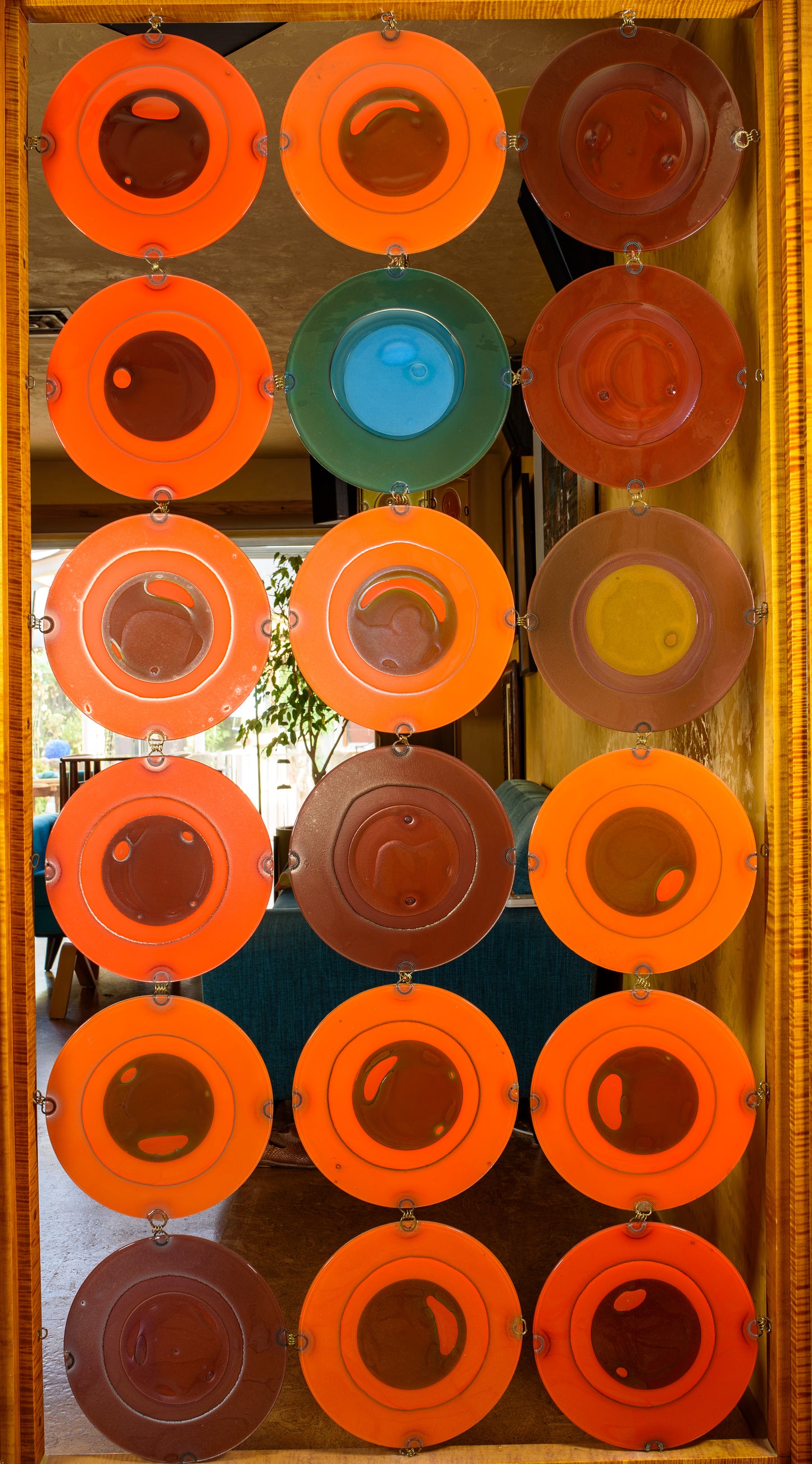 Higgins Glass Rare 1955-1960 12-in. Rondelay Curtain of 18 Fused Polychrome Glass Disc's