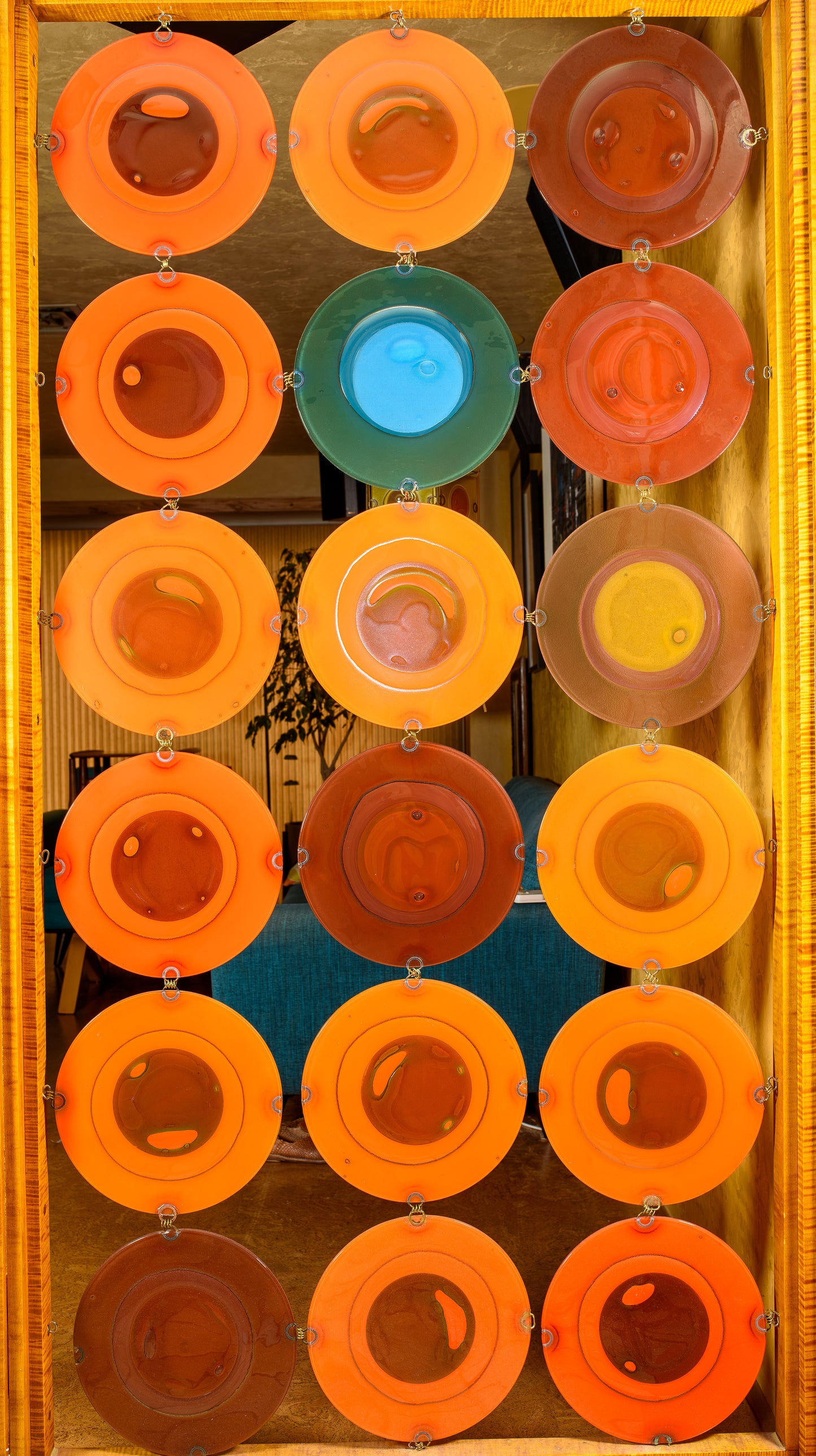 Higgins Glass Rare 1955-1960 12-in. Rondelay Curtain of 18 Fused Polychrome Glass Disc's