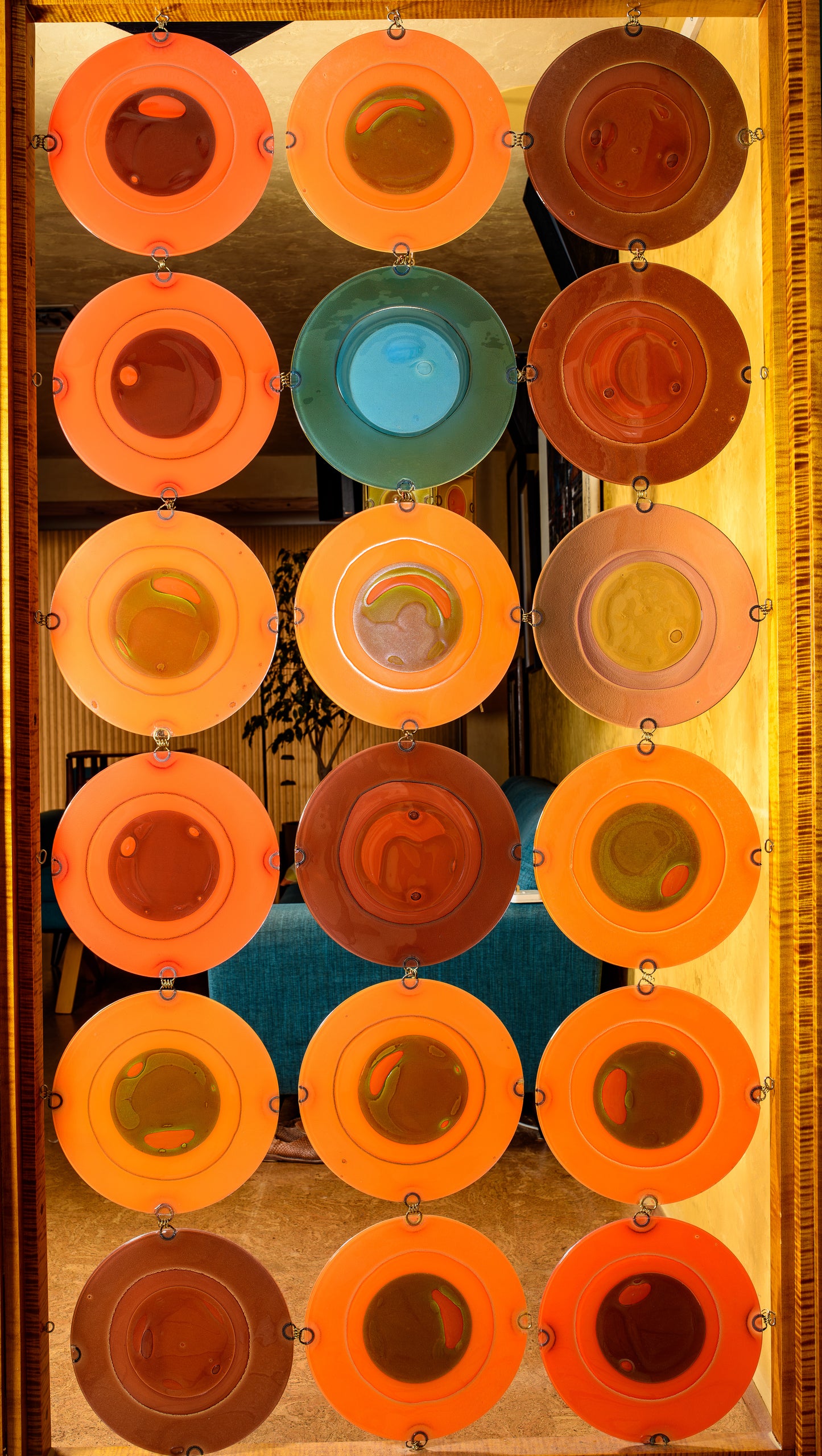 Higgins Glass Rare 1955-1960 12-in. Rondelay Curtain of 18 Fused Polychrome Glass Disc's