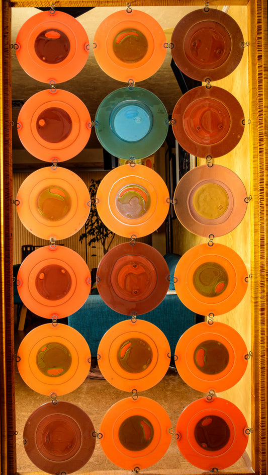 Higgins Glass Rare 1955-1960 12-in. Rondelay Curtain of 18 Fused Polychrome Glass Disc's