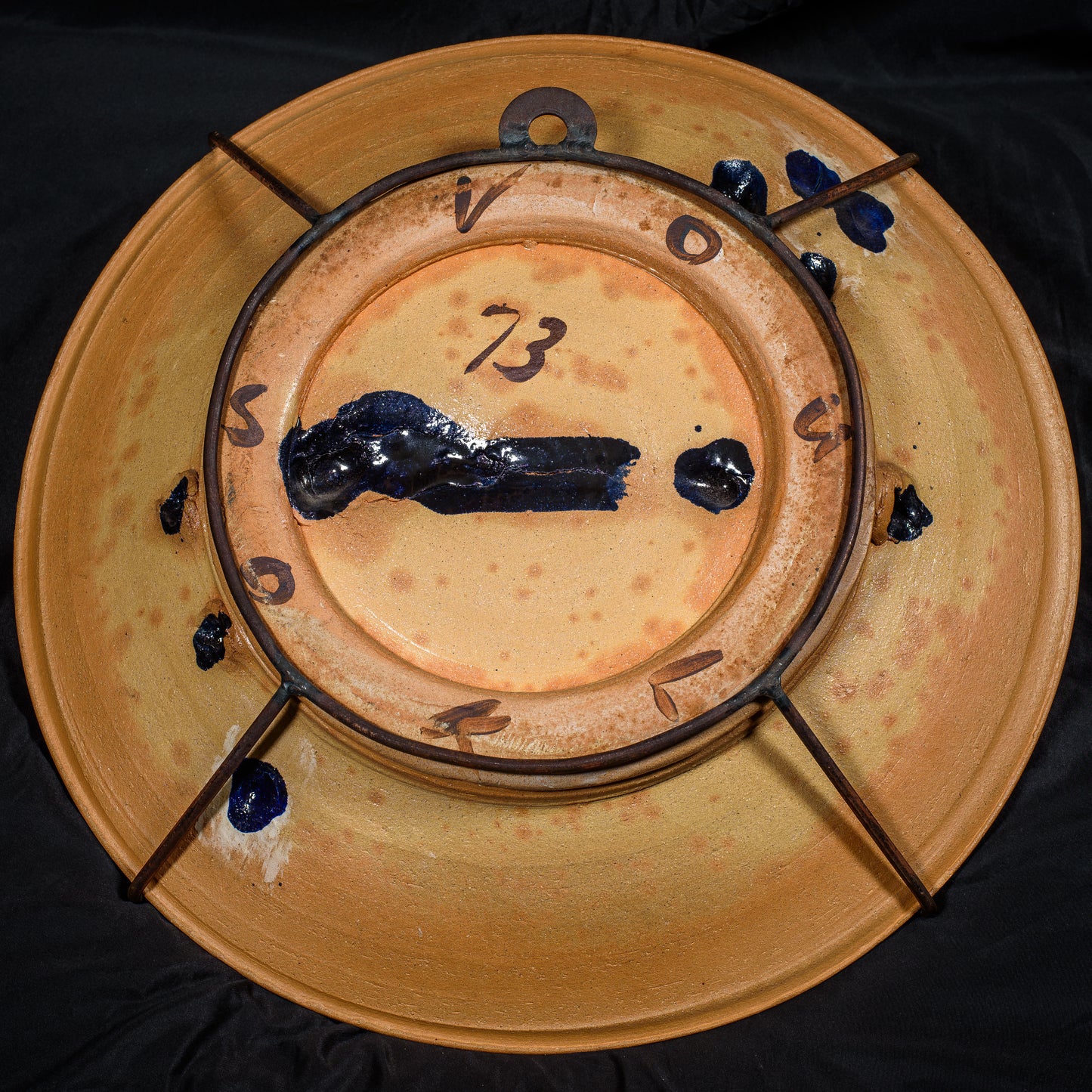 Peter Voulkos 1973 20-in Platter with Artist Integrated Wrought Iron Wall Mount