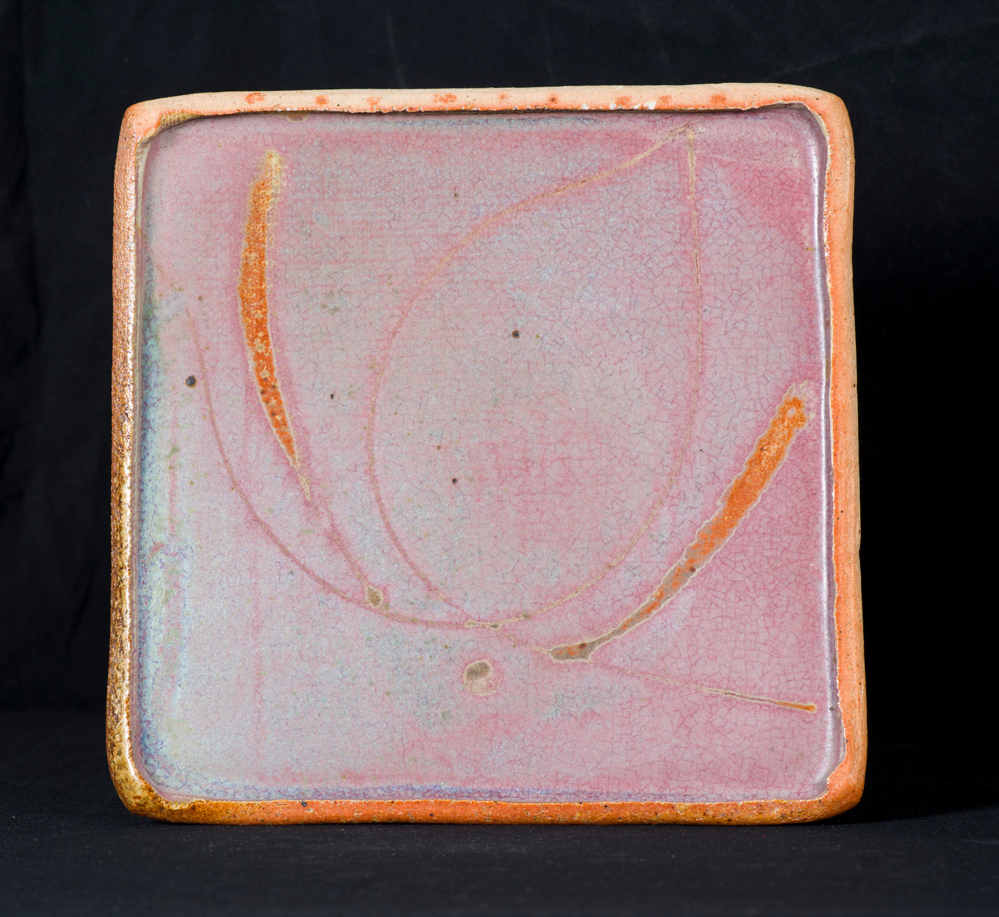 DAVID SHANER 1989-1991 SQUARE PLATTER with GRASS BLADES in BLUE REDUCTION GLAZE