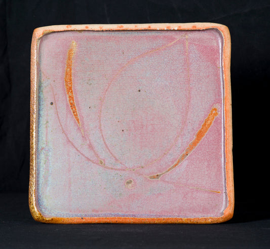 DAVID SHANER 1989-1991 SQUARE PLATTER with GRASS BLADES in BLUE REDUCTION GLAZE
