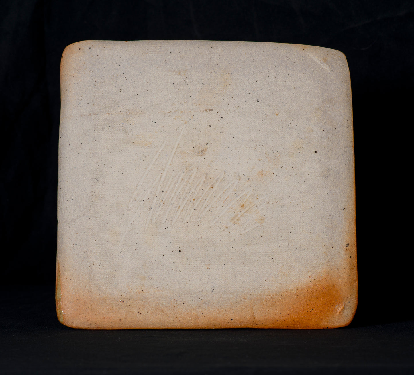 DAVID SHANER 1989-1991 SQUARE PLATTER with GRASS BLADES in BLUE REDUCTION GLAZE
