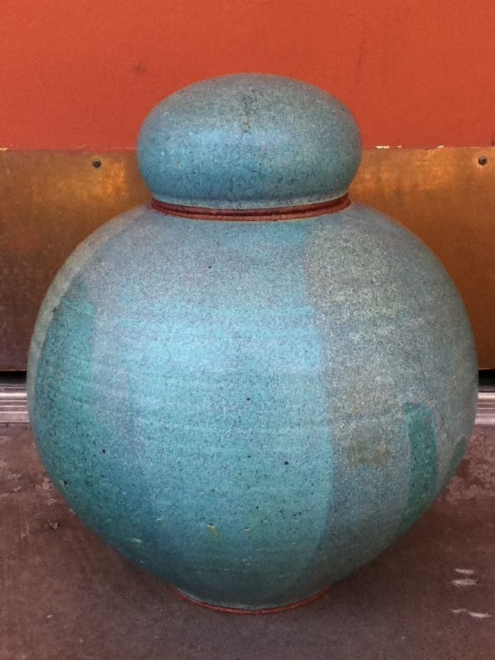 David Shaner Early 1970's Large 13-in. Bulb Jar in Amazing Robin Egg Blue Glaze