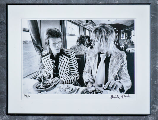 1973 Mick Rock Photo David Bowie & Mick Ronson, Lunch on Train to Aberdeen