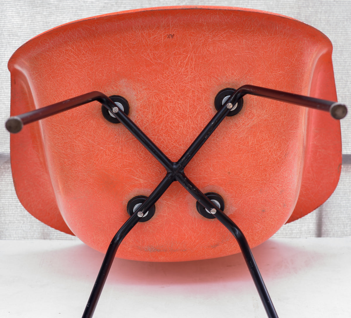 Eames 1953-1954 SAX Standard Shell Arm Chair X-Base Red/Orange Original Fiberglass Formula