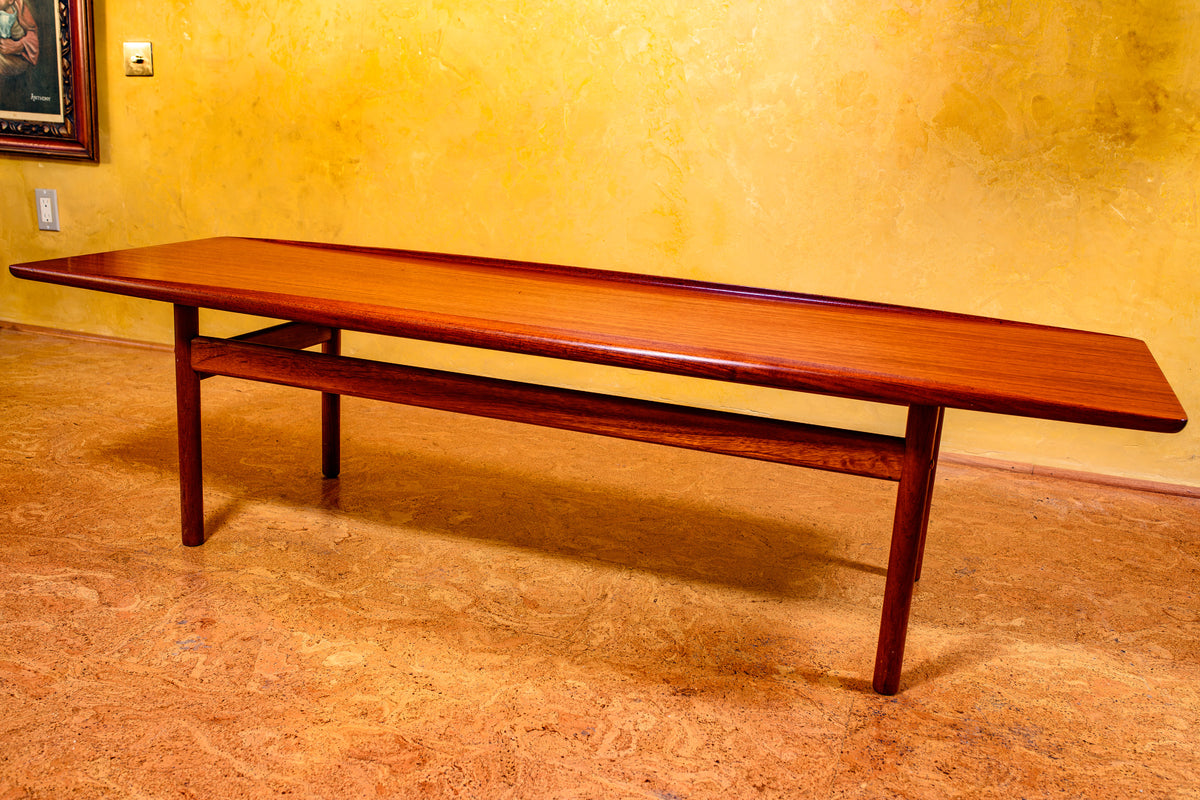 Grete Jalk 1960's "Surfboard" Coffee Table with Matching End Tables. Made in Denmark