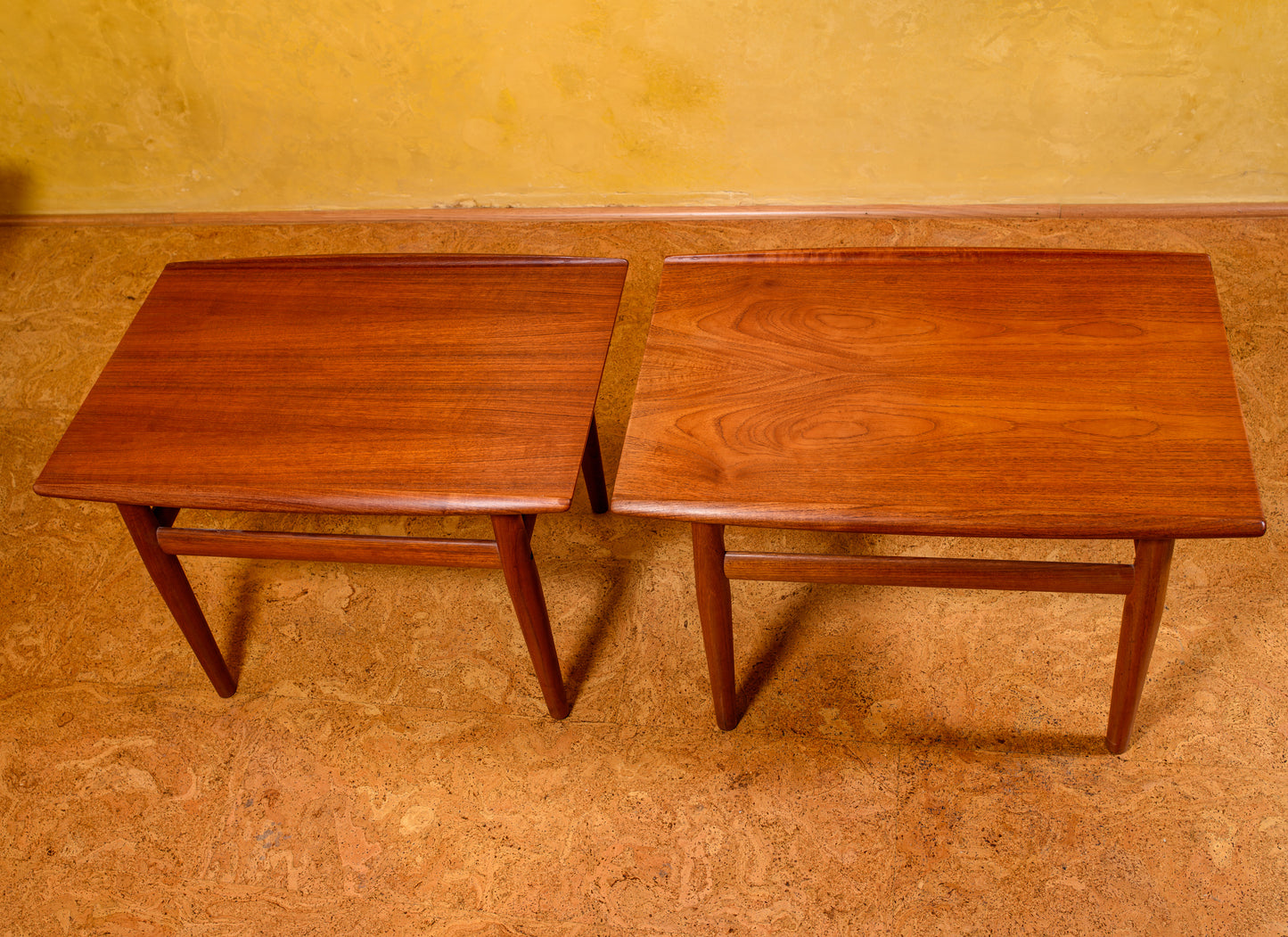 Grete Jalk 1960's "Surfboard" Coffee Table with Matching End Tables. Made in Denmark