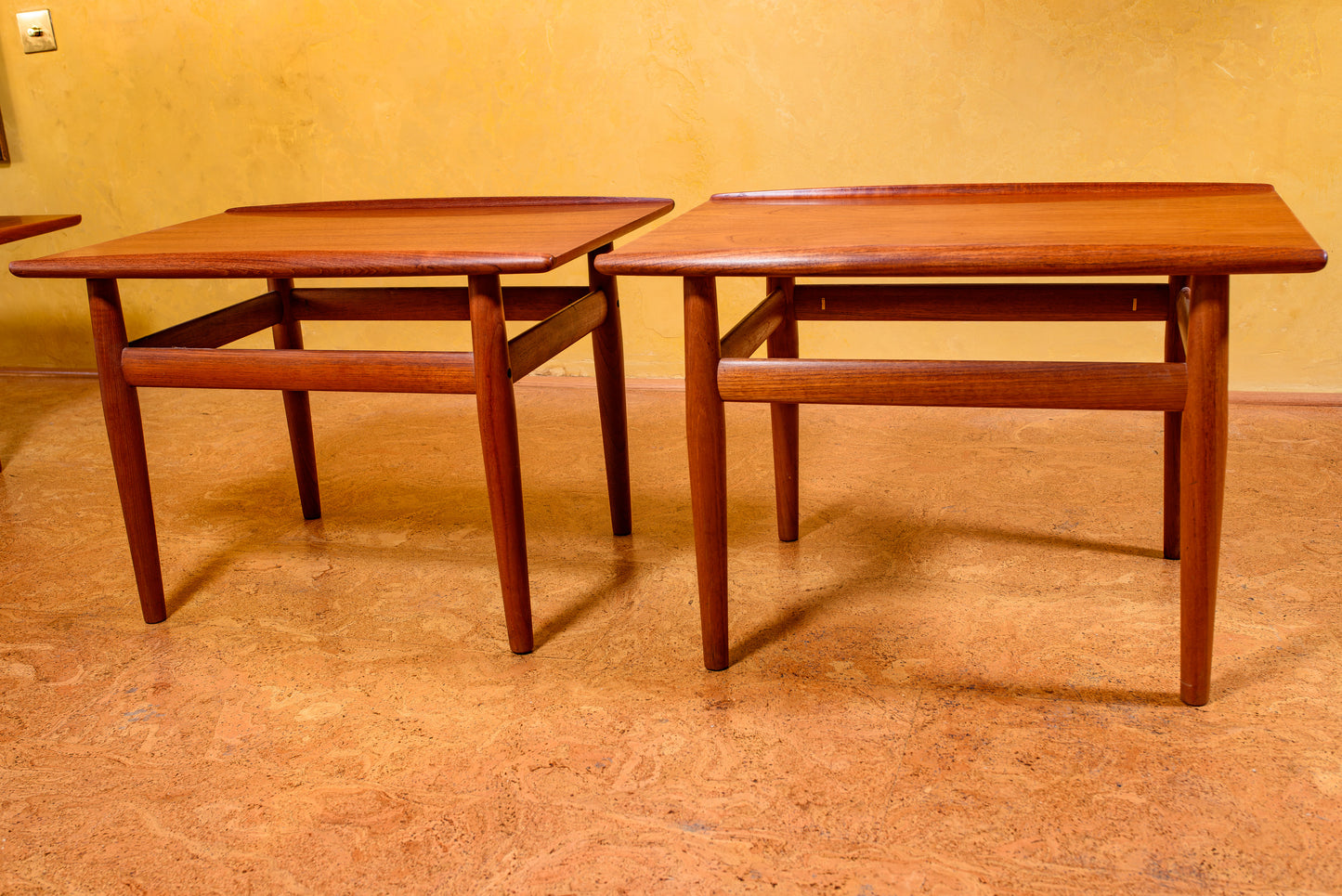 Grete Jalk 1960's "Surfboard" Coffee Table with Matching End Tables. Made in Denmark