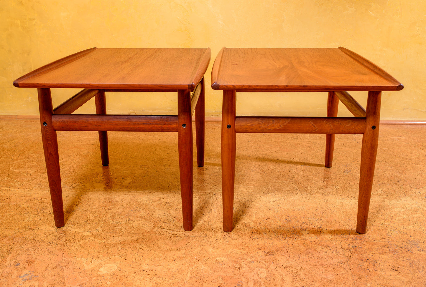 Grete Jalk 1960's "Surfboard" Coffee Table with Matching End Tables. Made in Denmark