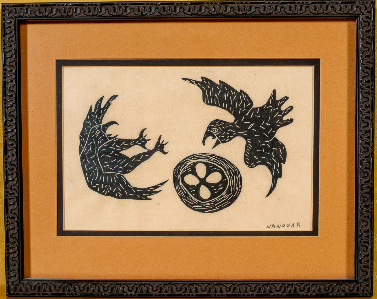 Agnes Nanogak Goose 1970's Intuit Original Stone-cut Block Print "Hunter"